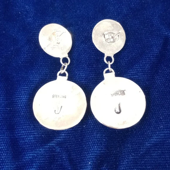 Vintage Navajo Shadowbox Sterling Silver and Turquoise Dangle Earrings - Picture 9 of 12